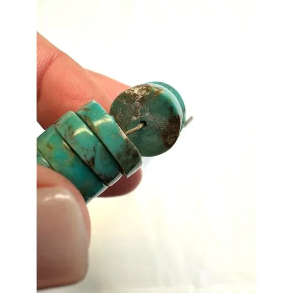 Vintage Native American Kewa Necklace Handmade Heishi Turquoise & Silver Beads - Picture 5 of 13